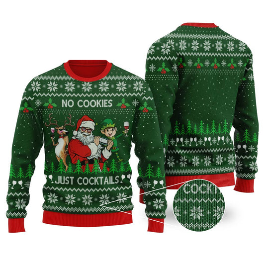 Santa Claus Cocktails Ugly Christmas Sweater Forest Green