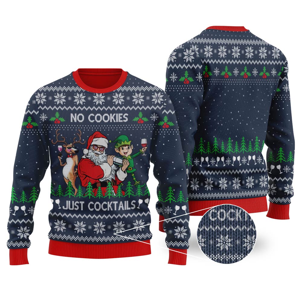 Santa Claus Cocktails Ugly Christmas Sweater Navy