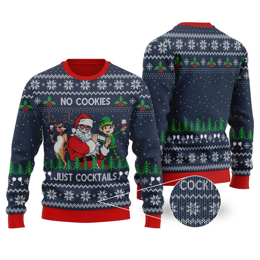 Santa Claus Cocktails Ugly Christmas Sweater Navy