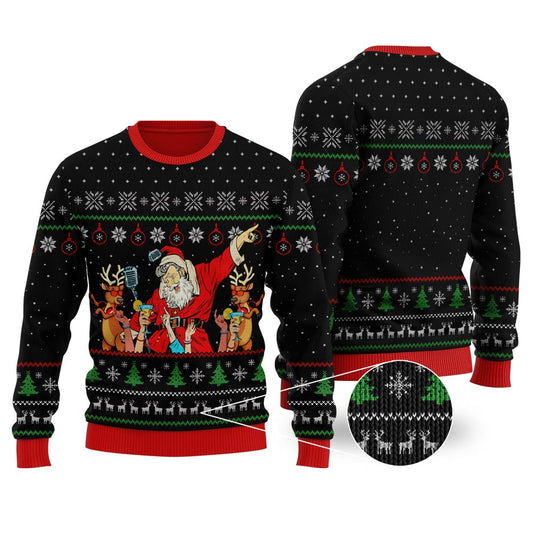 Santa Claus Party Ugly Christmas Sweater Black