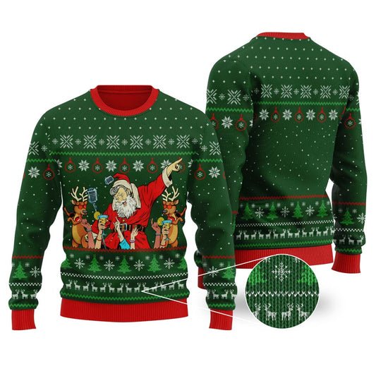 Santa Claus Party Ugly Christmas Sweater Forest Green