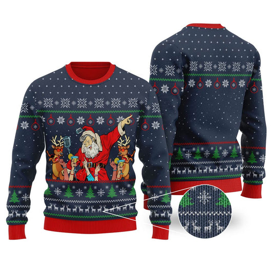 Santa Claus Party Ugly Christmas Sweater Navy