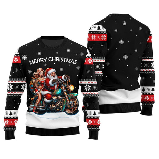 Santa Claus Riding Motorbike Ugly Christmas Sweater