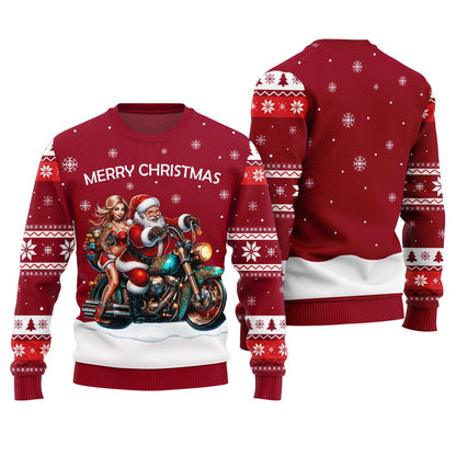 Santa Claus Riding Motorbike Ugly Christmas Sweater