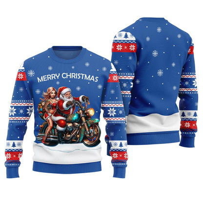 Santa Claus Riding Motorbike Ugly Christmas Sweater