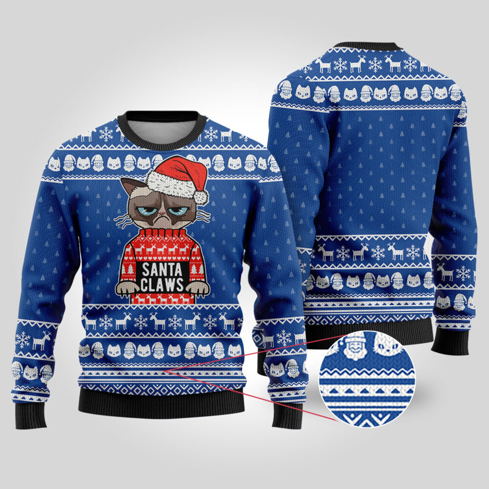 Santa Claws Cat Ugly Christmas Sweater Royal