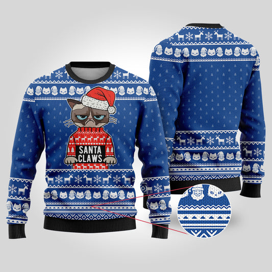 Santa Claws Cat Ugly Christmas Sweater Royal
