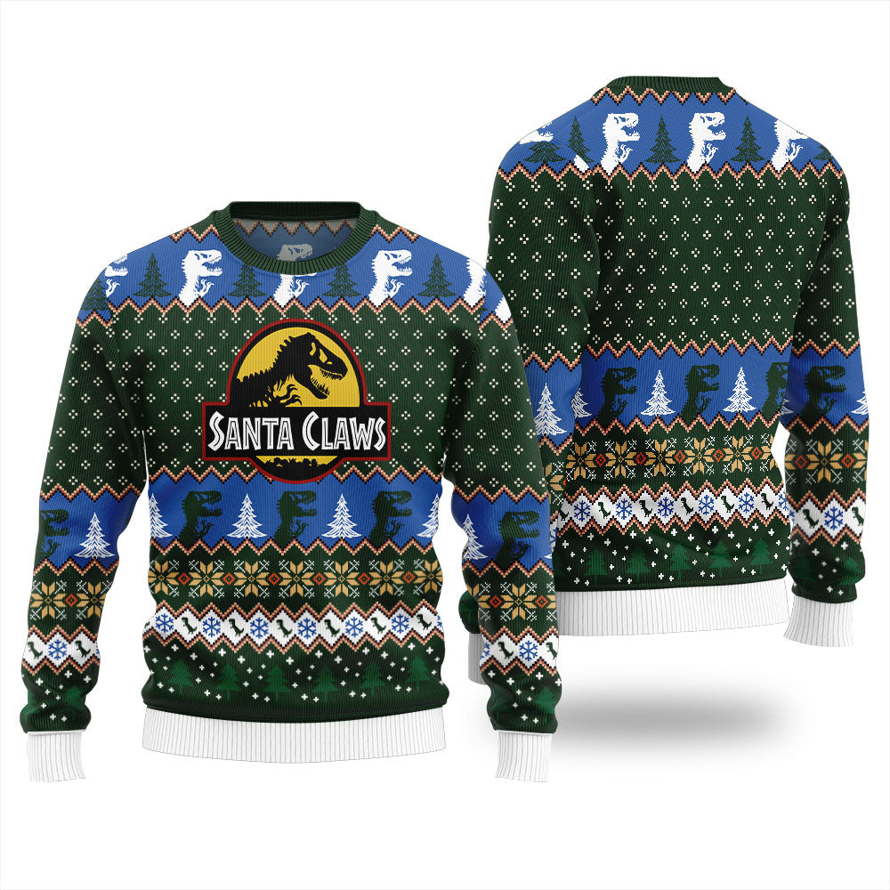 Santa Claws Dinosaur Ugly Christmas Sweater