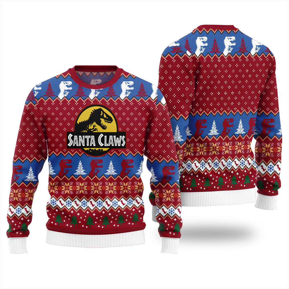 Santa Claws Dinosaur Ugly Christmas Sweater