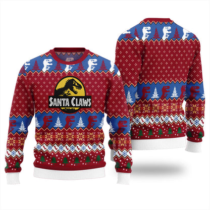 Santa Claws Dinosaur Ugly Christmas Sweater