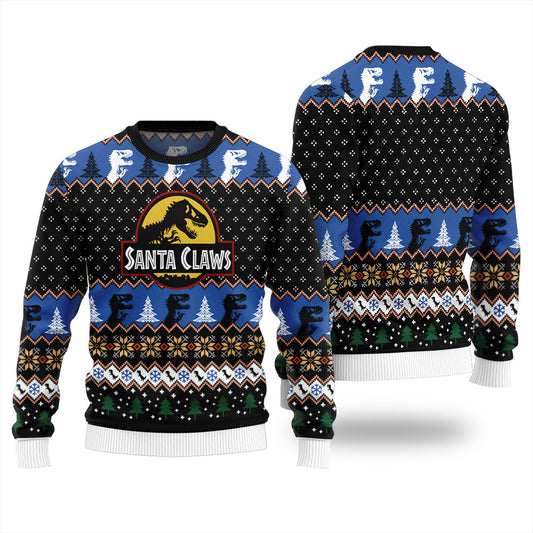 Santa Claws Dinosaur Ugly Christmas Sweater