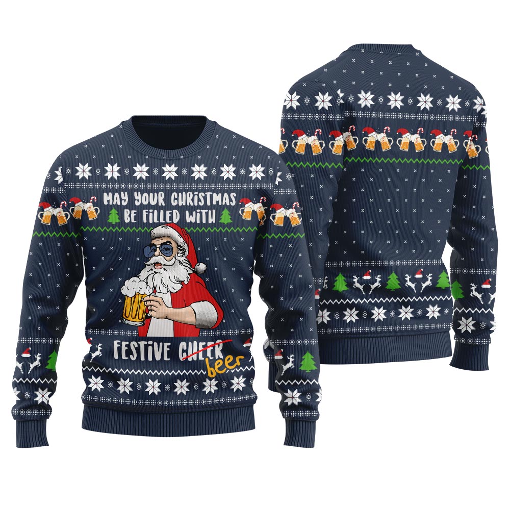 Santa Drinking Beer Men's Ugly Christmas Sweater