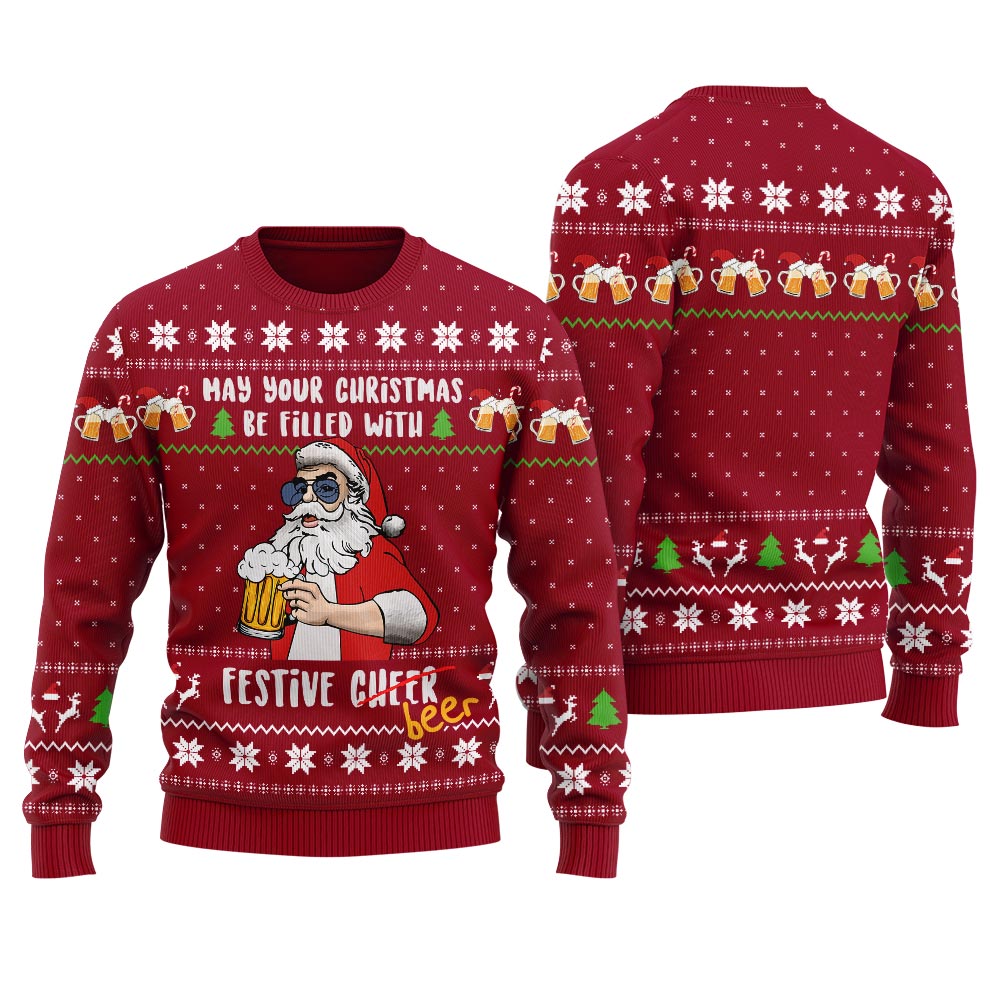 Santa Drinking Beer Men's Ugly Christmas Sweater