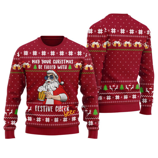 Santa Drinking Beer Men's Ugly Christmas Sweater