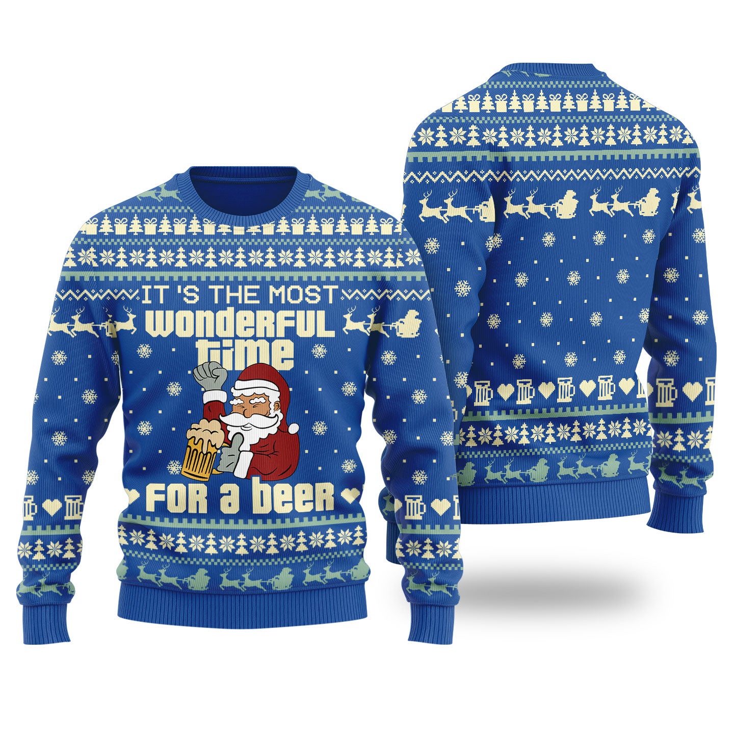 Santa Drinking Beer Ugly Christmas Sweater For Ladies