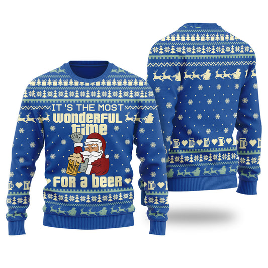 Santa Drinking Beer Ugly Christmas Sweater For Ladies