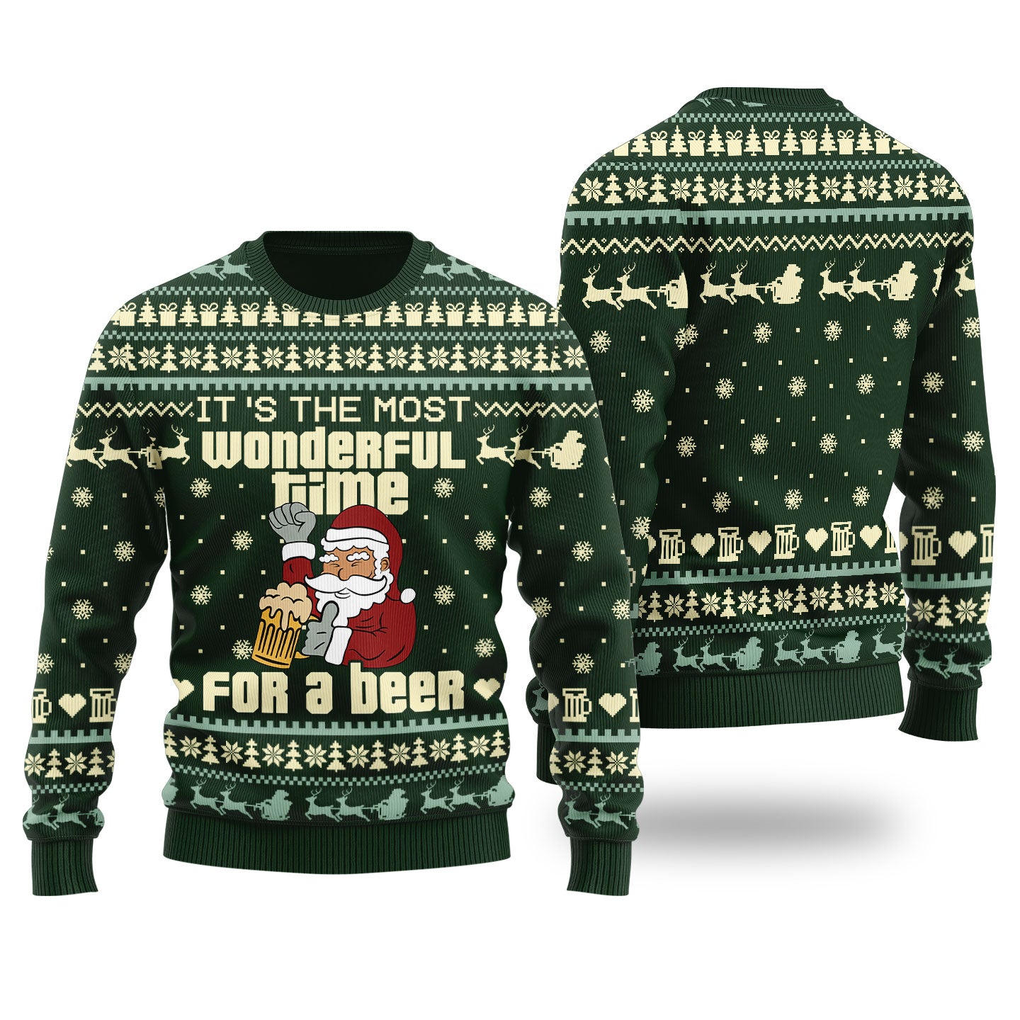 Santa Drinking Beer Ugly Christmas Sweater For Ladies