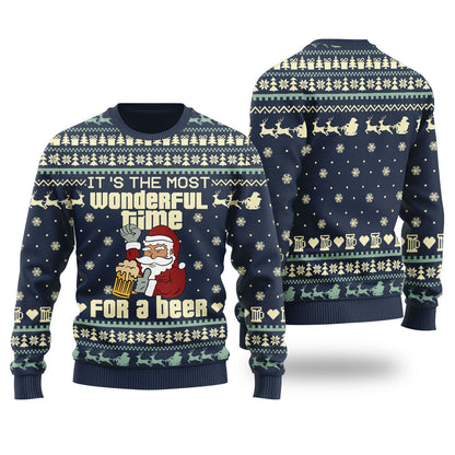 Santa Drinking Beer Ugly Christmas Sweater For Ladies