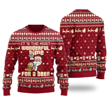 Santa Drinking Beer Ugly Christmas Sweater For Ladies