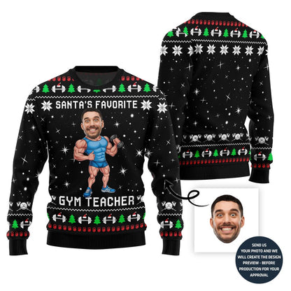 Santa Favorite Gym Teacher Custom Face Ugly Sweater
