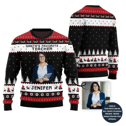 Santa Favorite Teacher Custom Face Ugly Sweater