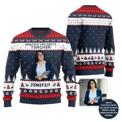 Santa Favorite Teacher Custom Face Ugly Sweater