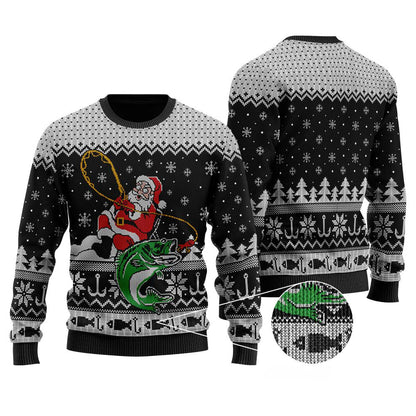 Santa Fishing Ugly Christmas Sweater | Funny Christmas Sweater For Men Women - Funny Ugly Christmas Sweater
