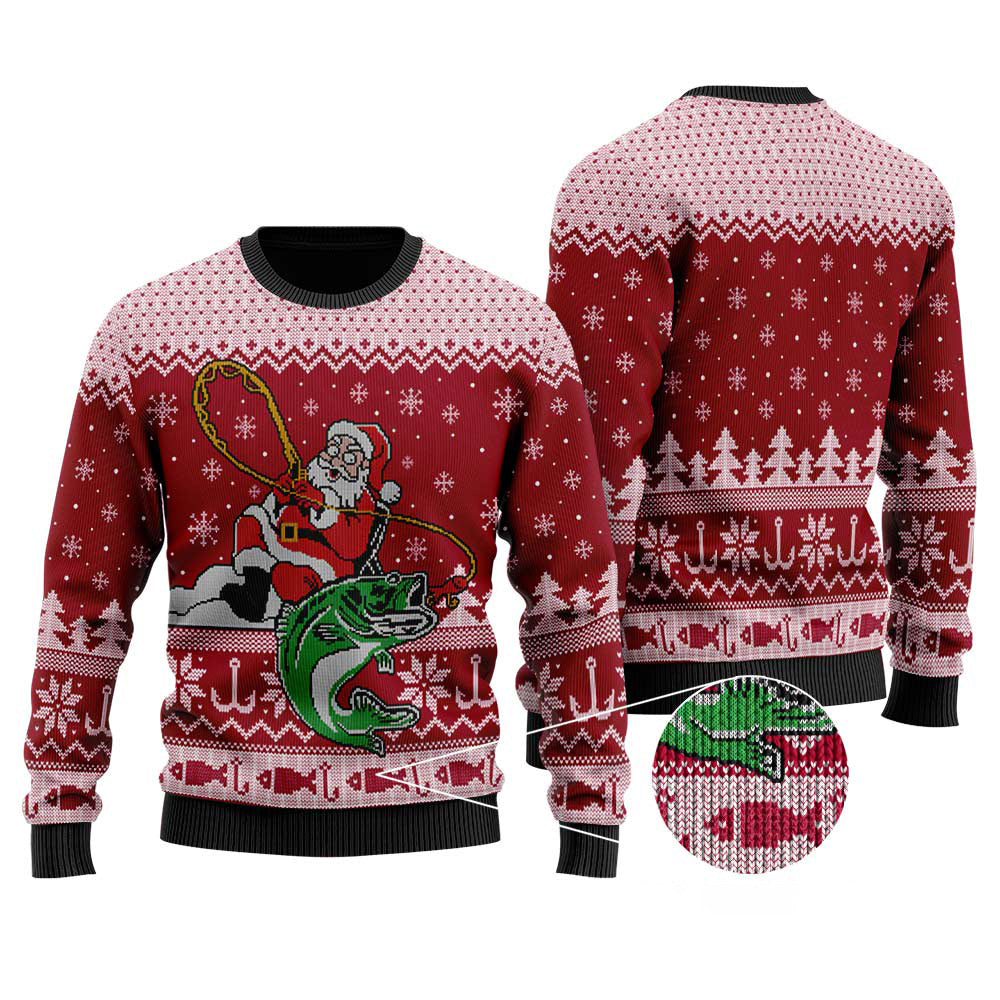 Santa Fishing Ugly Christmas Sweater | Funny Christmas Sweater For Men Women - Funny Ugly Christmas Sweater