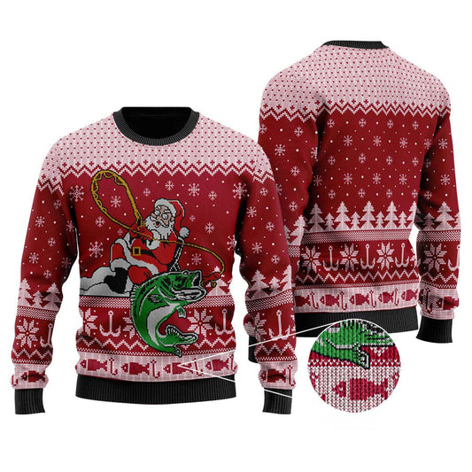 Santa Fishing Ugly Christmas Sweater | Funny Christmas Sweater For Men Women - Funny Ugly Christmas Sweater