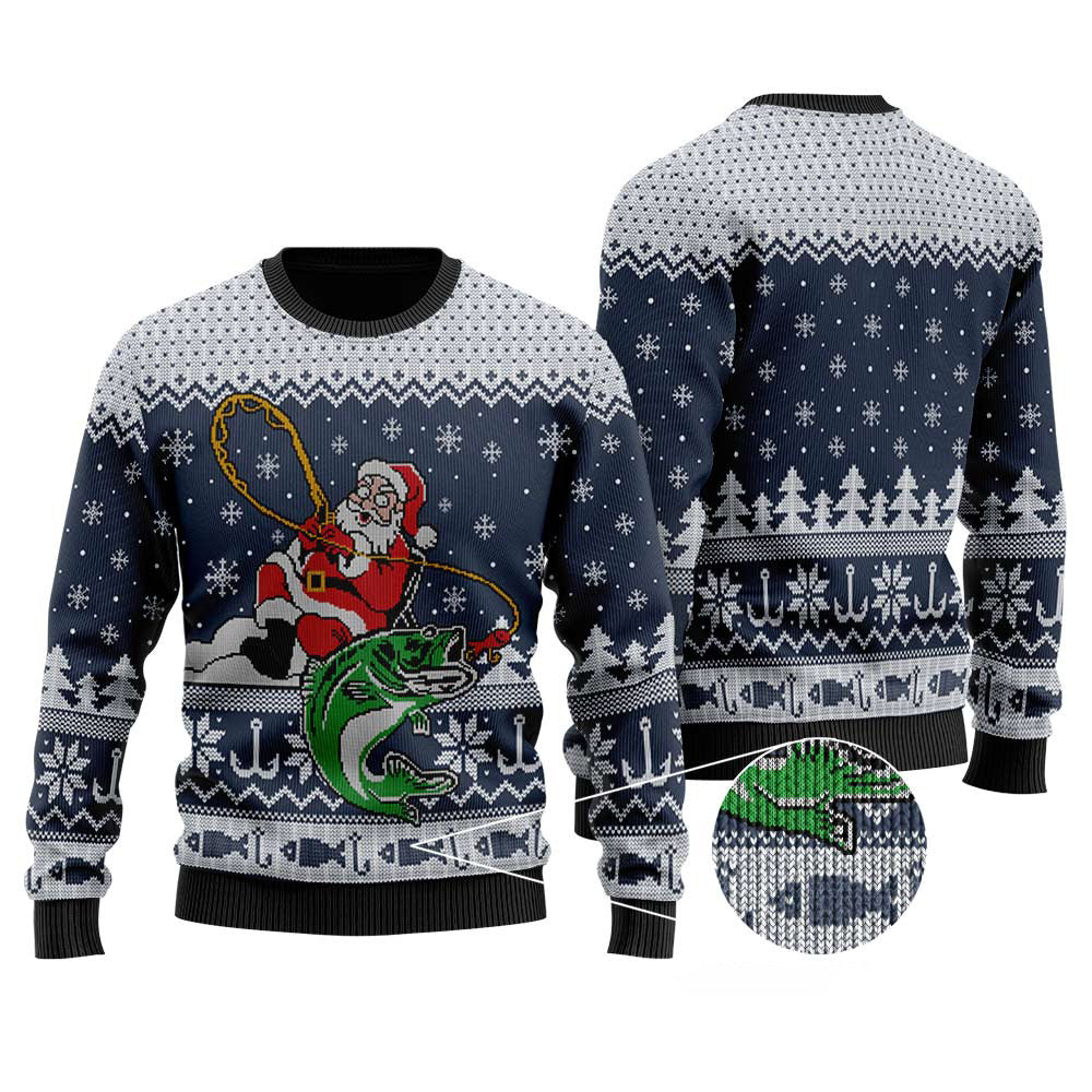 Santa Fishing Ugly Christmas Sweater | Funny Christmas Sweater For Men Women - Funny Ugly Christmas Sweater