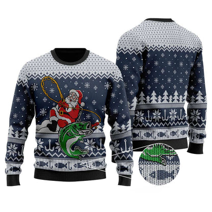 Santa Fishing Ugly Christmas Sweater | Funny Christmas Sweater For Men Women - Funny Ugly Christmas Sweater