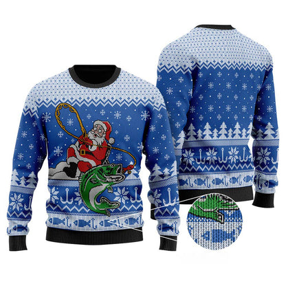 Santa Fishing Ugly Christmas Sweater | Funny Christmas Sweater For Men Women - Funny Ugly Christmas Sweater