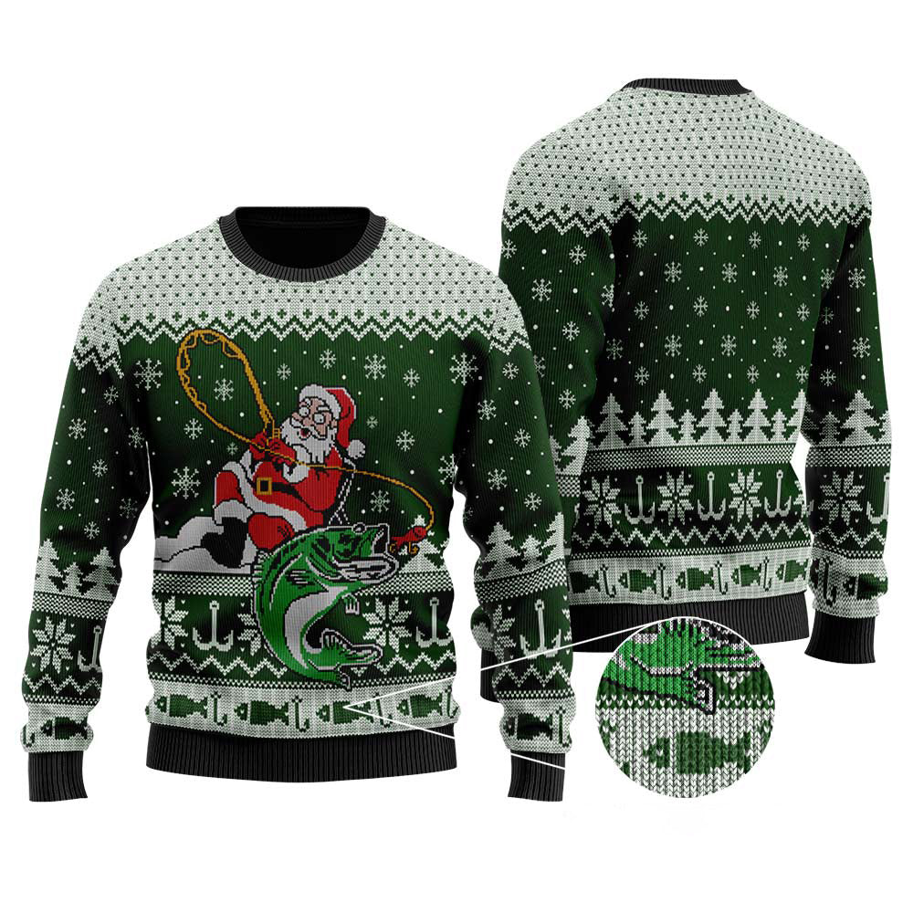 Santa Fishing Ugly Christmas Sweater | Funny Christmas Sweater For Men Women - Funny Ugly Christmas Sweater