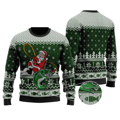 Santa Fishing Ugly Christmas Sweater | Funny Christmas Sweater For Men Women - Funny Ugly Christmas Sweater