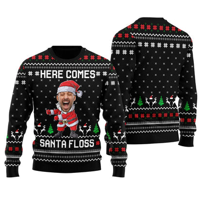 Here Comes Santa Floss Custom Face Men's Ugly Sweater