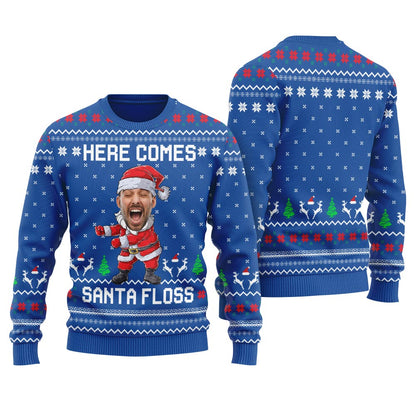 Here Comes Santa Floss Custom Face Men's Ugly Sweater