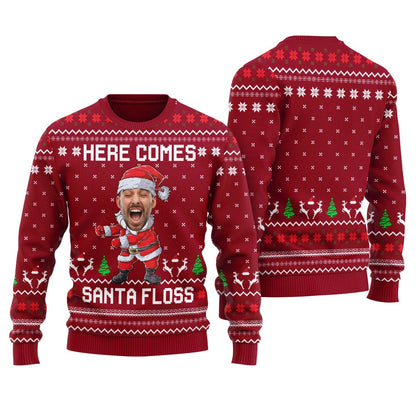 Here Comes Santa Floss Custom Face Men's Ugly Sweater