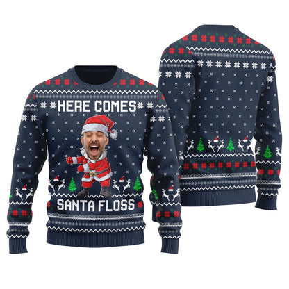 Santa Floss Custom Face Women's Ugly Christmas Sweater
