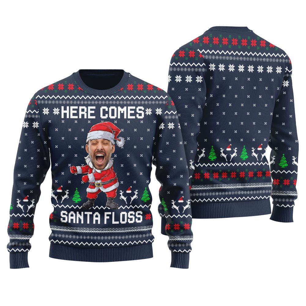 Santa Floss Custom Face Ugly Christmas Sweater