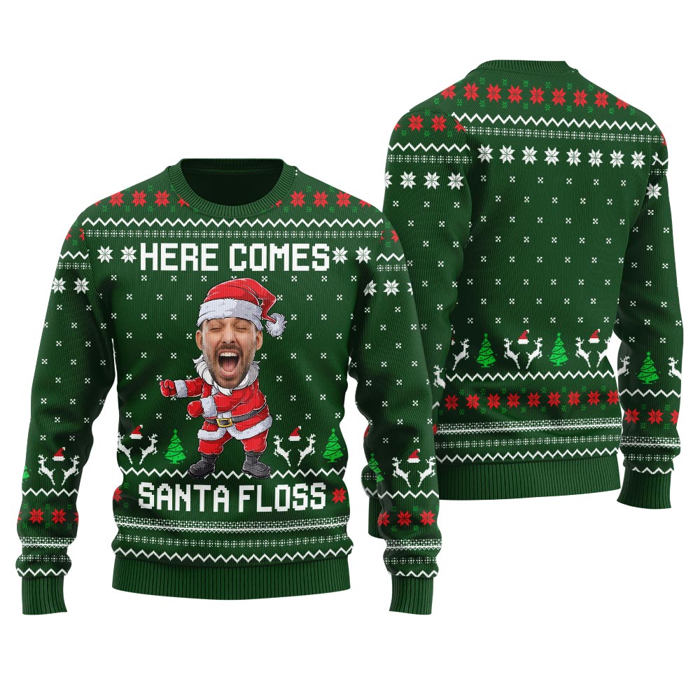 Santa Floss Custom Face Ugly Christmas Sweater