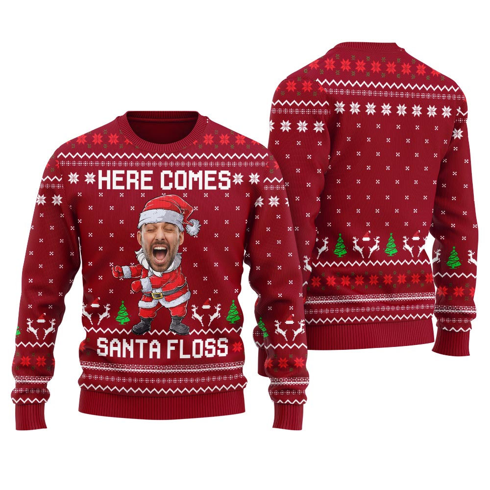 Santa Floss Custom Face Women's Ugly Christmas Sweater