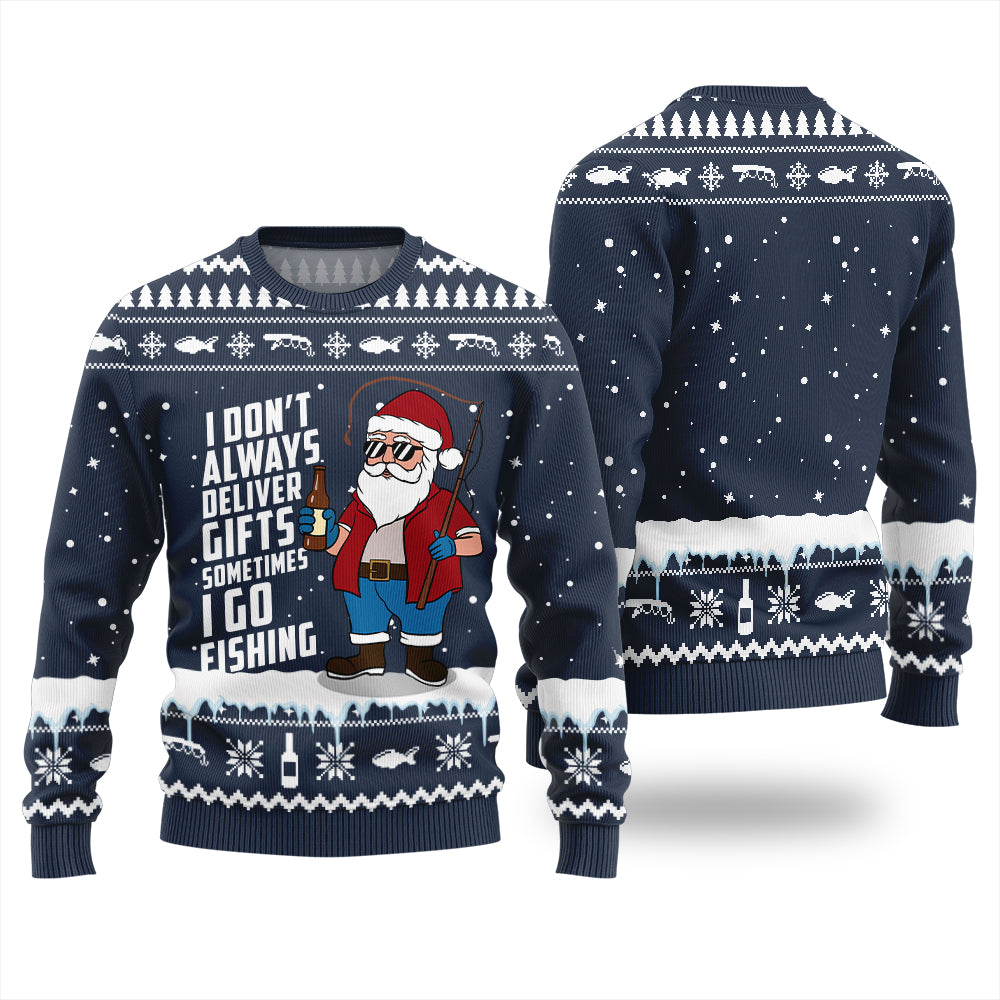 Santa Goes Fishing Funny Ugly Christmas Sweater