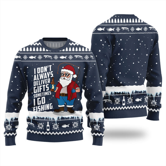 Santa Goes Fishing Funny Ugly Christmas Sweater