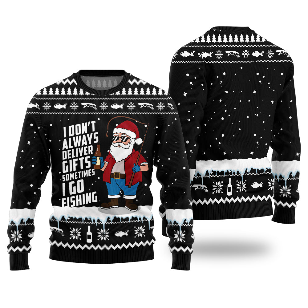 Santa Goes Fishing Funny Ugly Christmas Sweater