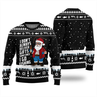 Santa Goes Fishing Funny Ugly Christmas Sweater