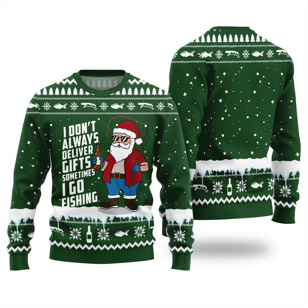 Santa Goes Fishing Funny Ugly Christmas Sweater