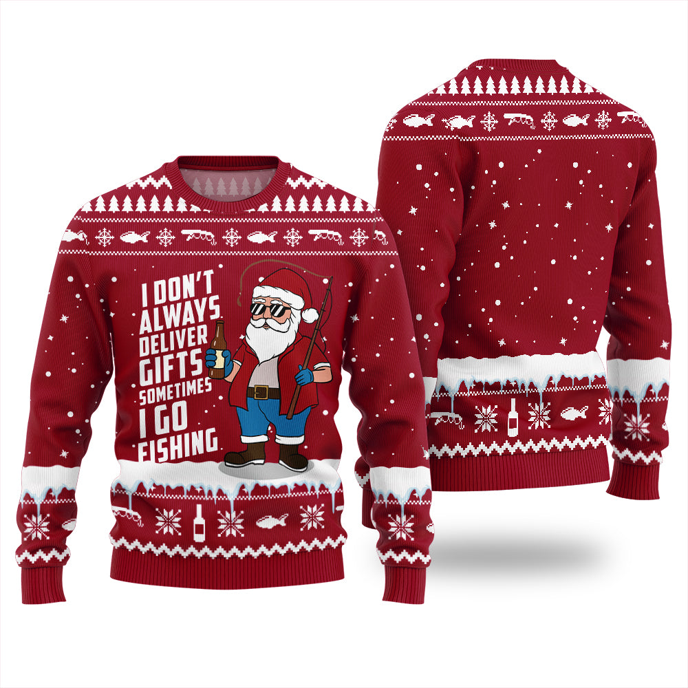 Santa Goes Fishing Funny Ugly Christmas Sweater