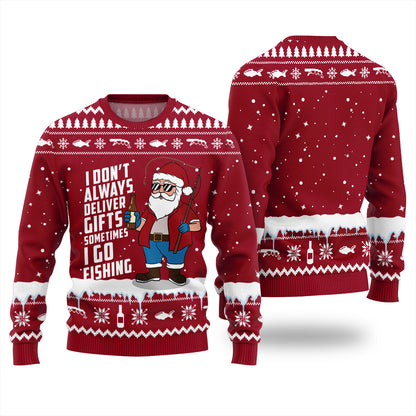Santa Goes Fishing Funny Ugly Christmas Sweater