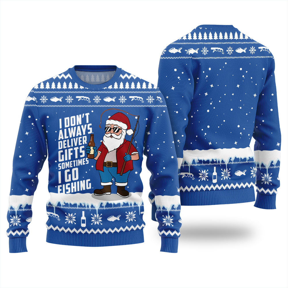 Santa Goes Fishing Funny Ugly Christmas Sweater