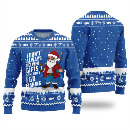 Santa Goes Fishing Funny Ugly Christmas Sweater